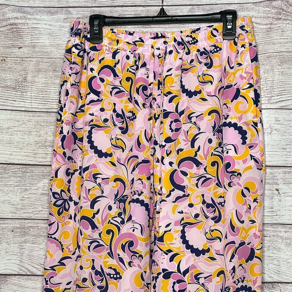 J. Crew Pull On 100% Silk Colorful Fun Bright Paisley Swirl Pants Size 8 - Picture 8 of 12
